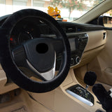 Car Steering Wheel Cover Plush Winter Universal Hand Brake Gear Position Gear Three-piece Fur Cover Car Interior Accessories