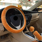 Car Steering Wheel Cover Plush Winter Universal Hand Brake Gear Position Gear Three-piece Fur Cover Car Interior Accessories