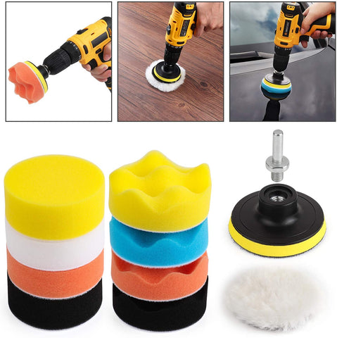 New 11Pcs/Set Car Polishing Disc Self-Adhesive Buffing Waxing Sponge Wool Wheel Polishing Pad for Car Polisher Drill Adapter